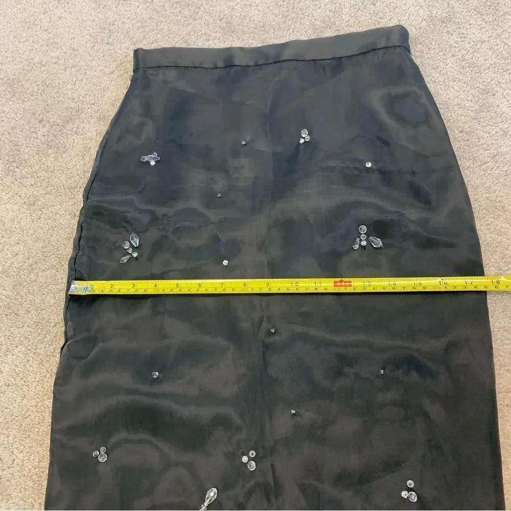 ZARA black Jewel trim satin midi skirt limited Edition Sz XS NWT